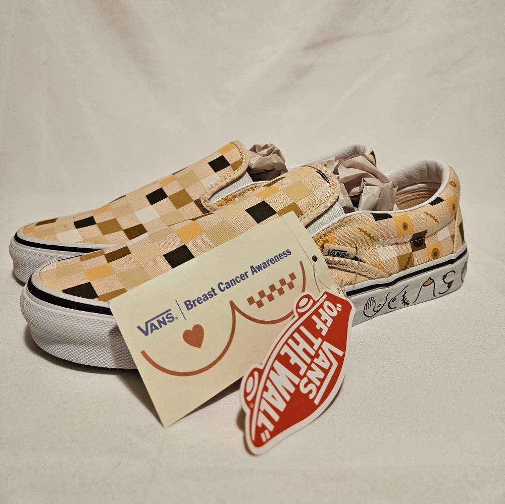 VANS Slip-On Breast Cancer Awareness Checkerboard Skate Shoes